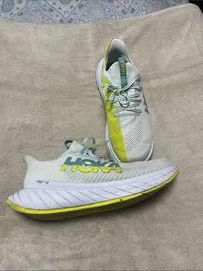 Hoka Mens Running Sneakers in White and Yellow